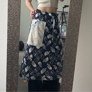 brain dead X north face Stylish Navy Blue Patterned Skirt